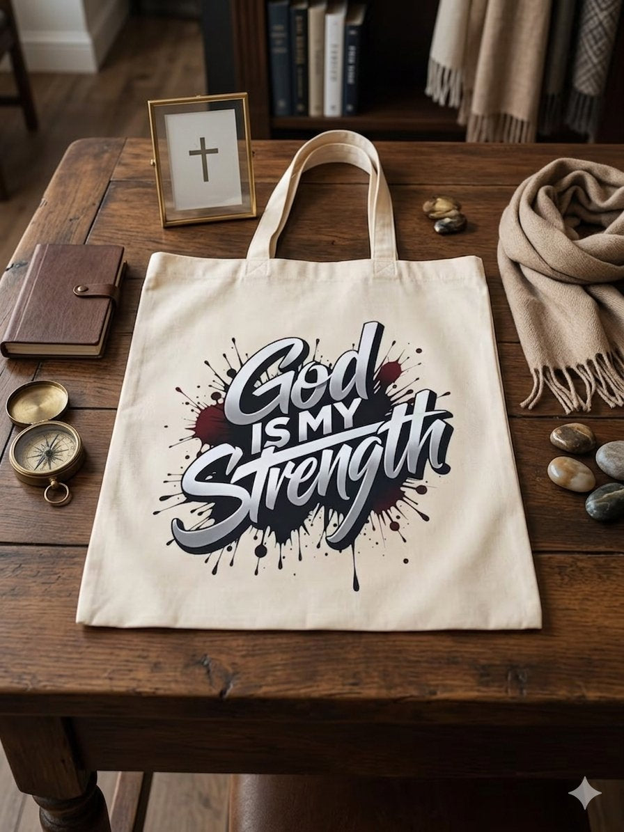 God is my strength canvas tote bag