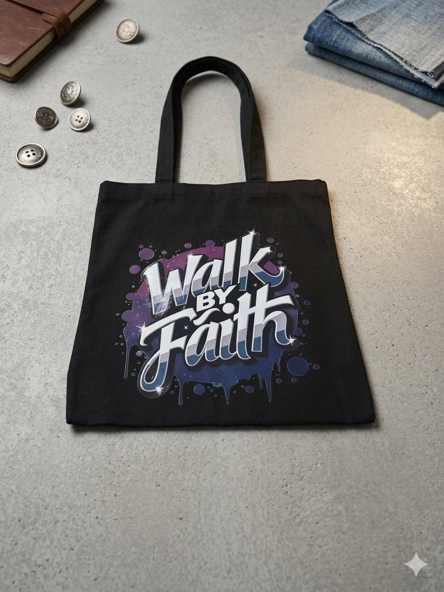 Walk by faith, large tote bag